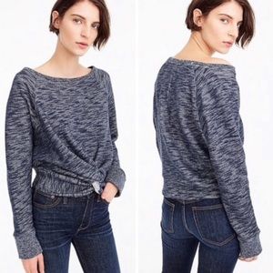 J. Crew Heathered Blue Cropped Twist Front Sweater